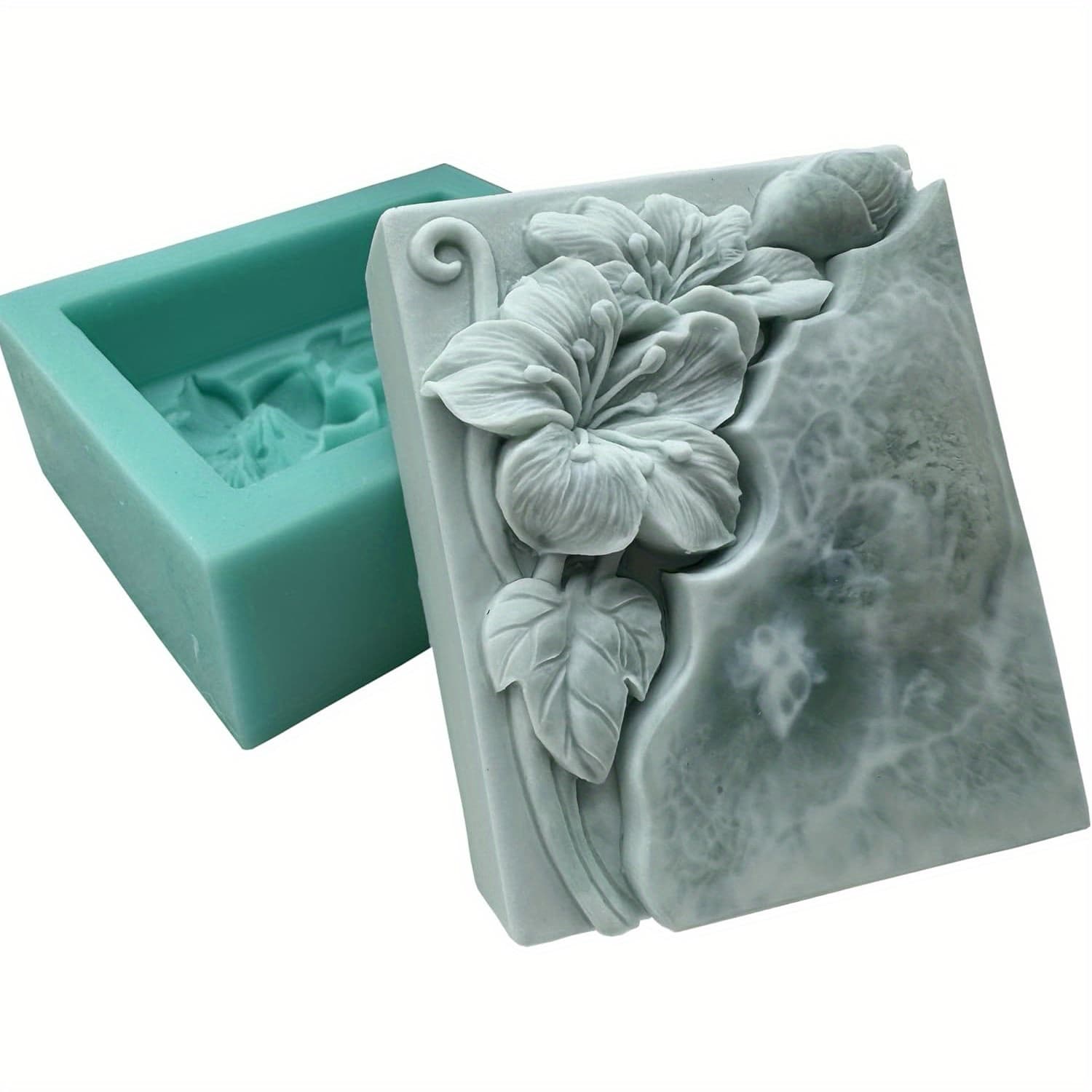 TEMU 1pc 3d Floral Relief Silicone Soap Mold, Rectangular Bar Design, Essential For Handmade, Suitable For Soap, Plaster, Candle, Wax Art, Epoxy Resin Crafts Making