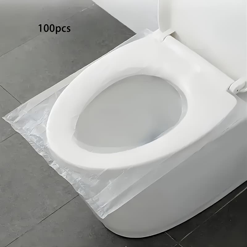 TEMU 100pcs Disposable Transparent Durable Plastic Toilet Seat Covers, Easy To Clean, Suitable For Waterproof Travel , Comes With Pad Paper, Household Supplies