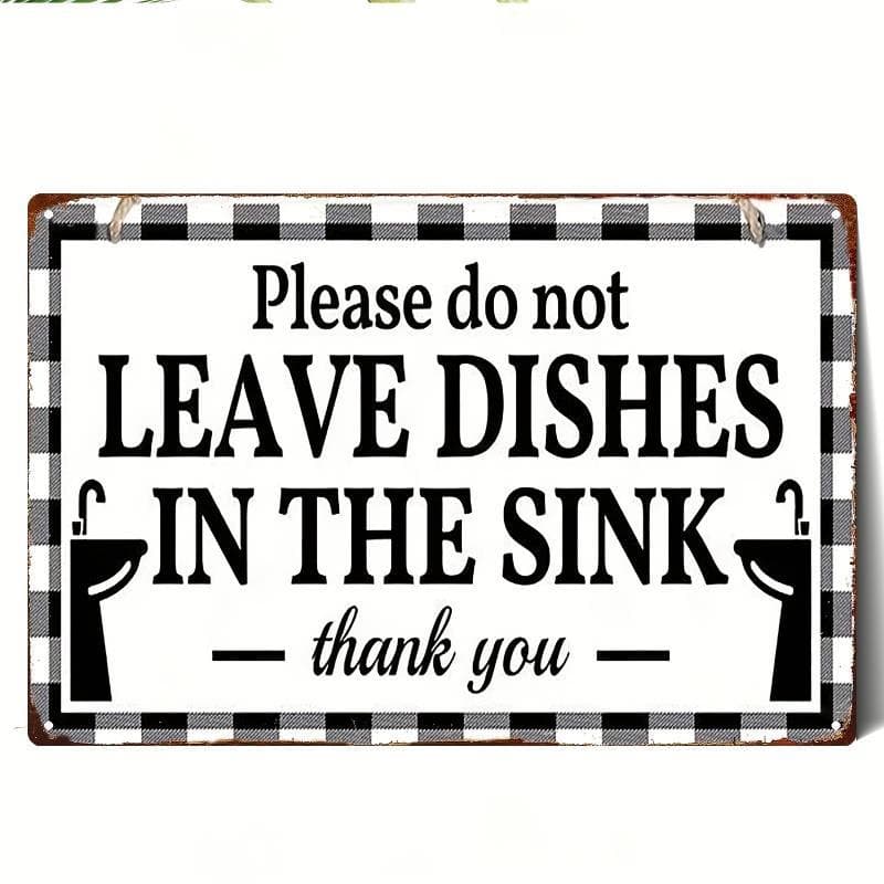 TEMU Funny Metal Signs With Multicolor Motivational And White Checkered Border With Do Not Leave Dishes In Sink Text
