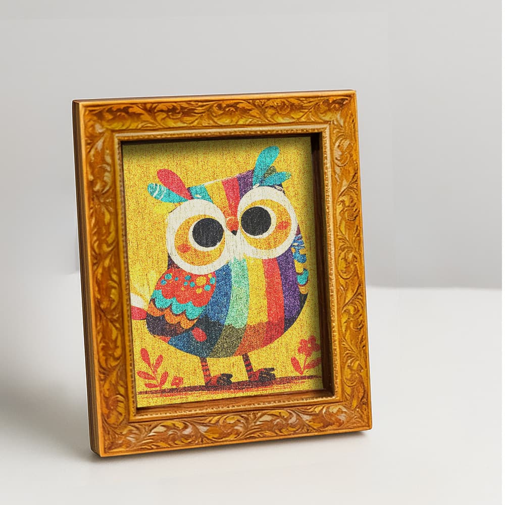 TEMU 1pc Cute Cartoon Owl Fridge Magnet, Wooden Mini Decorative Painting, Vibrant Colorful Abstract Owl Pattern, Wooden Fridge Magnet, Home Kitchen Decor, Creative Holiday Gift, Back Is Full Of Magnet