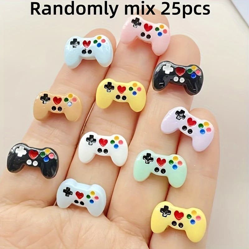 TEMU 25pcs Mini Game Controller Resin Charms, Assorted Colors, Flat-back, For Making, Nail Art, And Scrapbooking Accessories