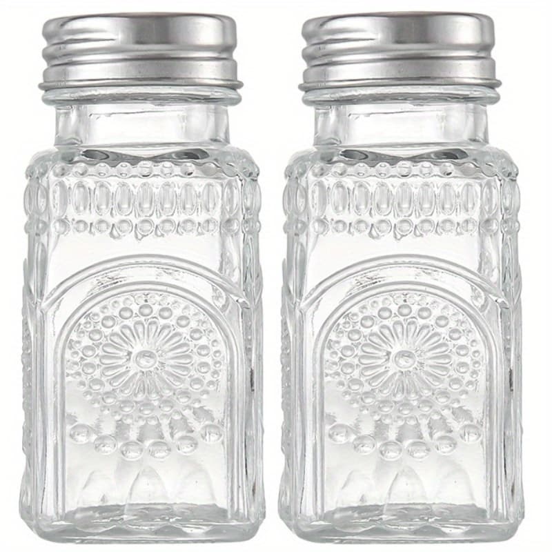 TEMU 2 Pack Glass Salt And Pepper Shakers Set, Vintage Spice Shakers, Salt And Pepper Shaker With Stainless Steel Lid For Kitchen, Table, Rv, Camping, Bbq, Refillable Design