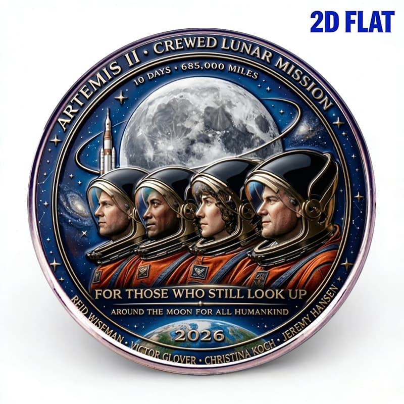 TEMU 2d Flat, 1pc, 2d Ii Crewed Lunar Commemorative Stainless Steel Lapel Pin Featuring Astronaut Portraits Moon Earth And Rocket Design Collectible Space Ex, 2d Flat