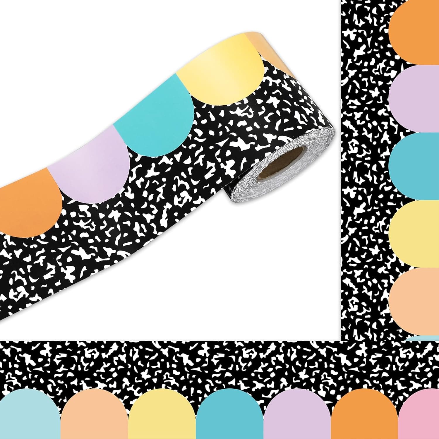 TEMU 32ft Back To School Bulletin Board Border Self Adhesive Black Composition Colorful Arch Die Cut Trim Border Roll For Home Classroom Office Party Chalkboard Wall Decoration