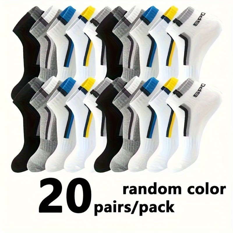 TEMU 40pcs (20 Pairs)/20pcs (10 Pairs) Random Colors Summer Thin No-show Socks For Men, Short Crew Socks, -absorbent Breathable Mesh Basketball Socks, Casual Sports Socks