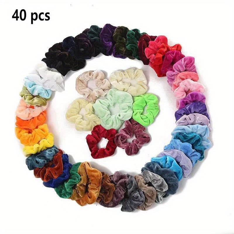 TEMU 40pcs Multicolored Velvet Hair Ties Set, Velvet Hair Bands Kit, Plush Headbands, 40 Assorted Colors, Women's Costume Accessories Set, Suitable For Daily And Vacation Occasions, For Gifts