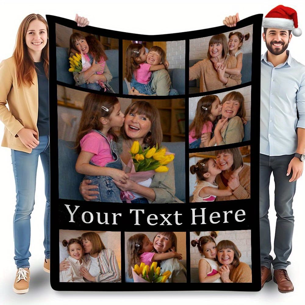 TEMU Custom Photo Blanket Personalized Throw Blankets With 9 Picture Collage Text | Polyester Flannel, , All , Machine Washable, Ideal For Birthdays, , Father's Day Gifts