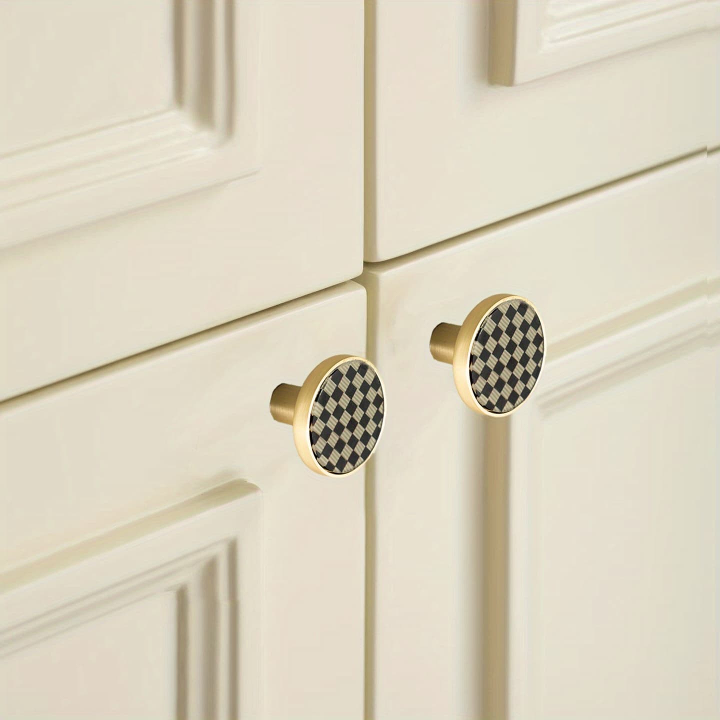 TEMU 2pcs Modern Fashion Black And White Checkered Circular Single Hole Cabinet Handle, Cabinet Door Wardrobe Cabinet Drawer Handle Handle