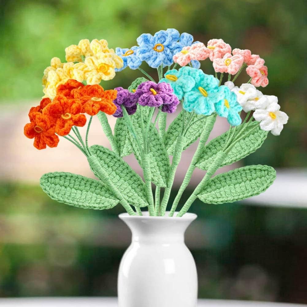 TEMU 7pcs Hand-woven -me-not Flower, Knitted Crochet -me-not Flower Bouquet, Handmade Artificial Flowers For Anniversaries Celebrations Wedding Decor Birthday Multicolor