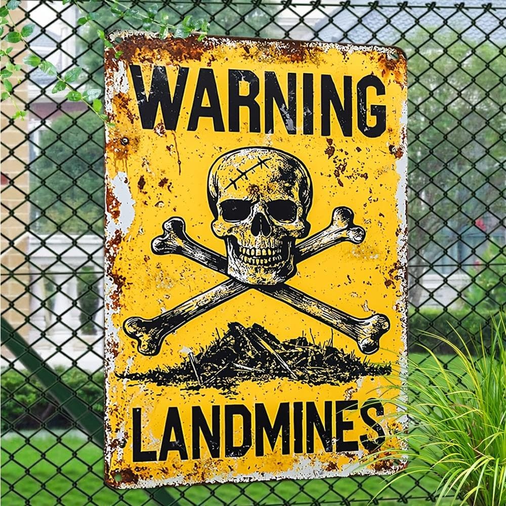 TEMU Vintage Warning Landmines Metal Sign - 8x12 Rustic Wall Decor With & | Ideal For Home, Garage, Or Garden, Perfect Birthday Gift For , Durable Iron Wall Art Decor