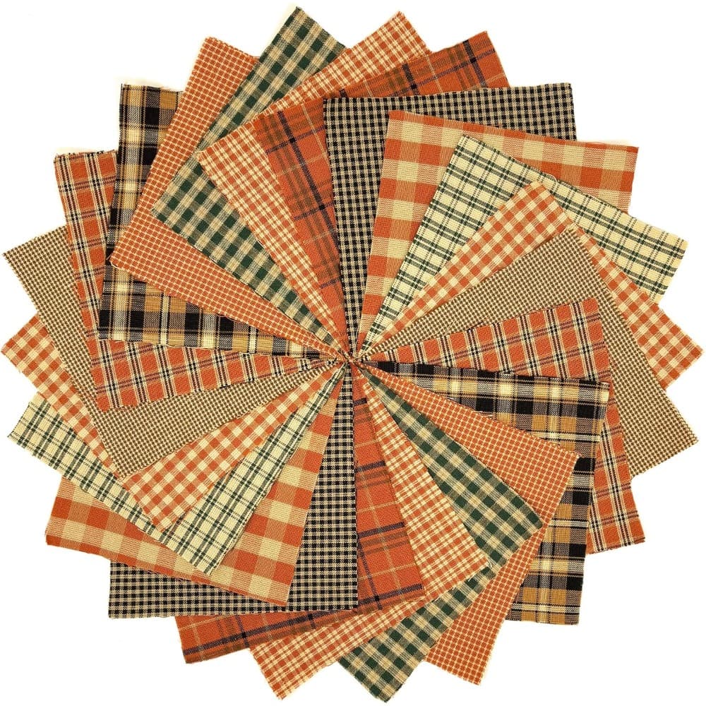 TEMU 50pcs Autumn Spice Charm Package, 10 * 10cm Cut Orange Pumpkin Checkered Cloth Piece - Used For , Cutting, Handmade Crafts Production