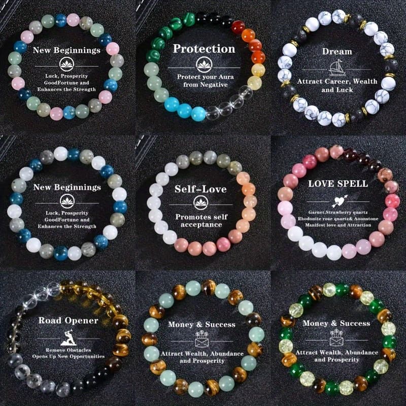 TEMU 9pcs Set Of Stylish Elastic Bracelets For Men And Women Featuring Of Natural Stones And Glass Beads - A Colorful Design With Elastic Clasps, Wear And As A Chic Accessory. With High-quality Beads