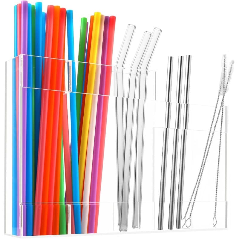 TEMU Acrylic Straw Dispenser Organizer - Reusable Metal For Countertop And Cabinet Storage - Ideal For Tumbler Cups, Keep Straws Neat And , Compatible With Long And Short Straws (clear)