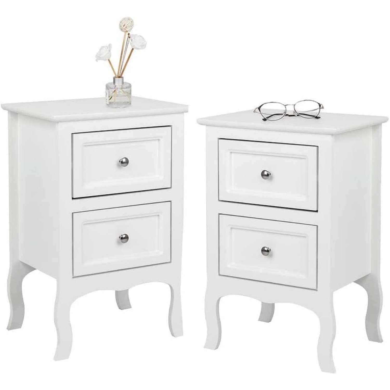 TEMU Leadzm 2pcs Nightstand, Nightstands With 2 Drawers, Bed Side Table/ Night Stand, Country Style Nightstand For Bedroom, College Dorm, Living Room, Wood