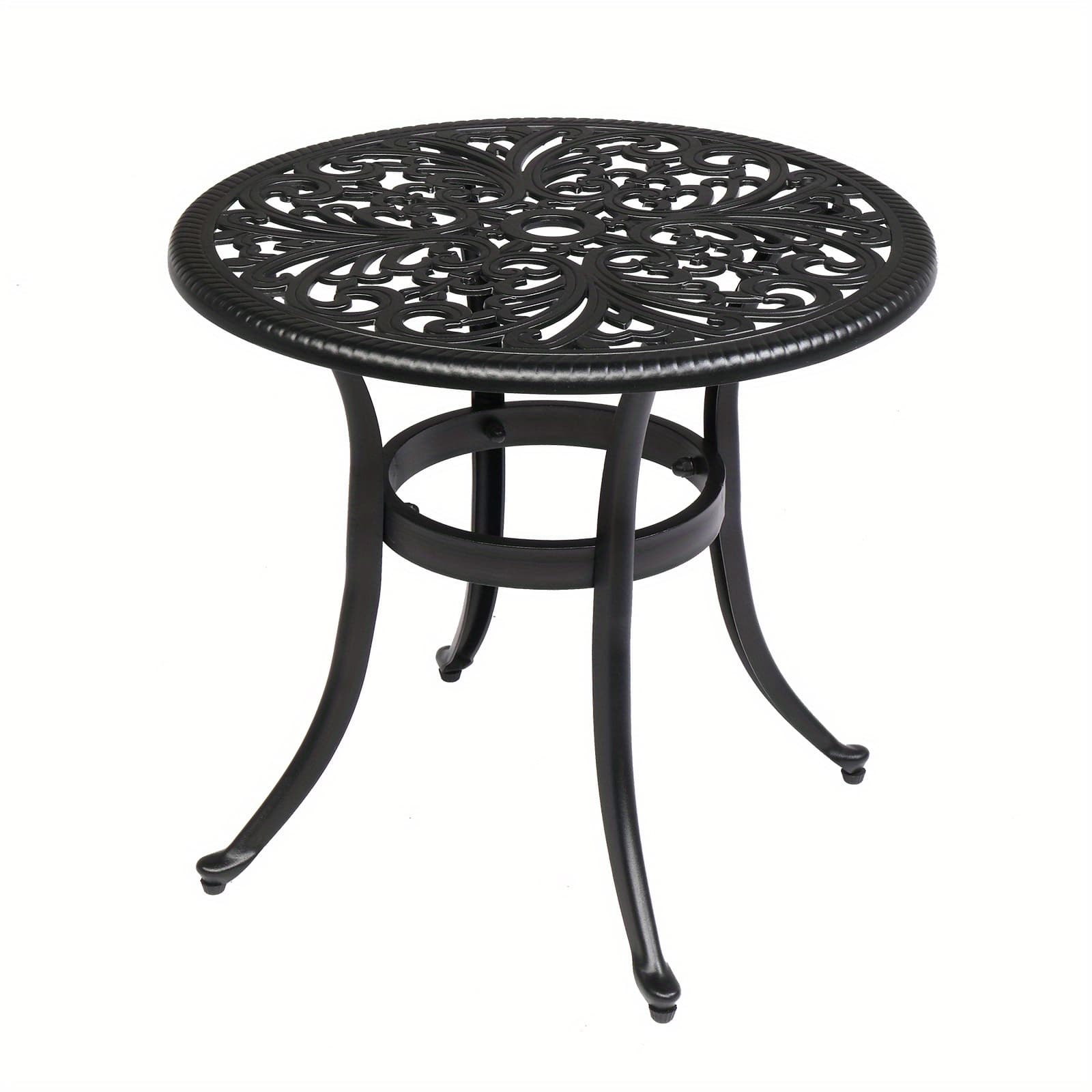 TEMU Outdoor Round Bistro Table With Umbrella Hole - Cast Aluminum Patio Table Suitable For Backyard, Porch, Poolside, Balcony & Deck - Table, Assembly & Low Maintenance