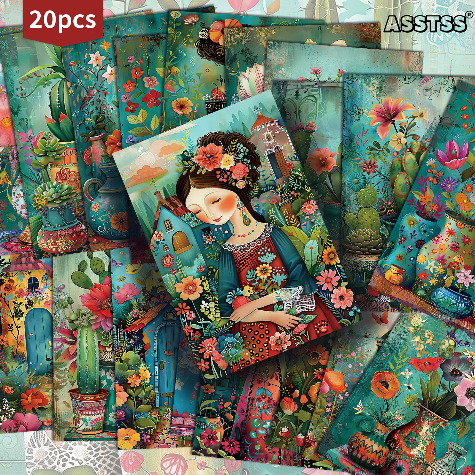 TEMU 20-pack Asstss And Flower Theme Gift Card - 4x6 Inches Retro Junk Journal Paper Classic Pinup Illustrations Collectible Decorative Painting Cards For Scrapbooking & Crafting