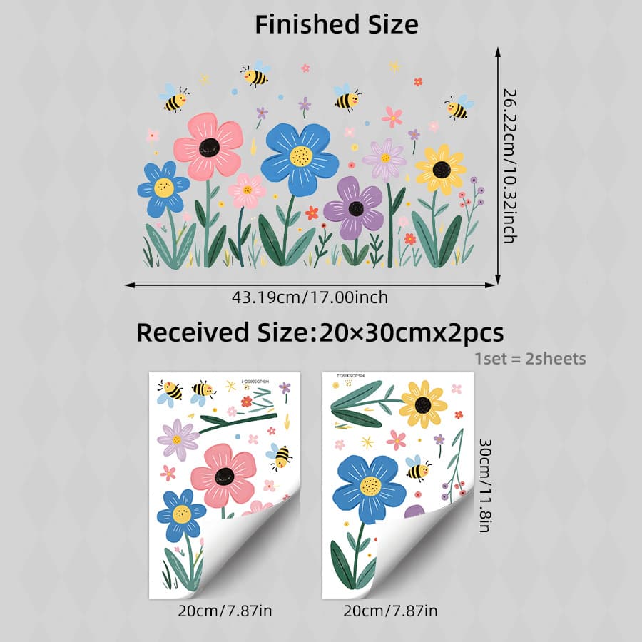 TEMU 2 Sheets/set Cartoon Flower Window Cling, With Smiling Bees, Removable Static Decal For Living Room Or Kitchen Window, Cottagecore Spring Theme Art