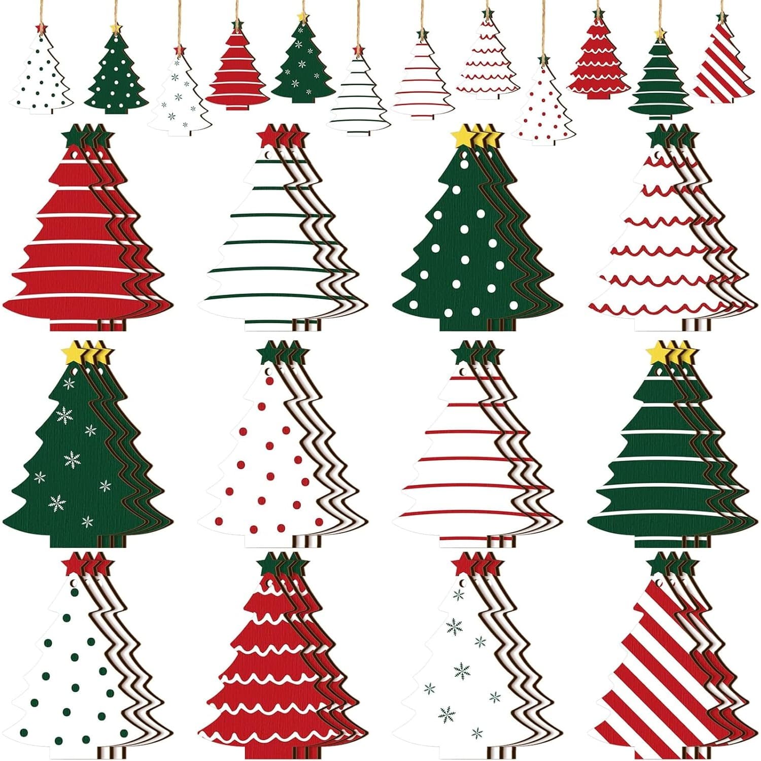 TEMU 24pcs Of Christmas Tree Ornaments Featuring Wooden Decorations For A Rustic Farmhouse Style, Including Red, Green, And White Wood Slices Suitable For Home Crafts And Gift Tags