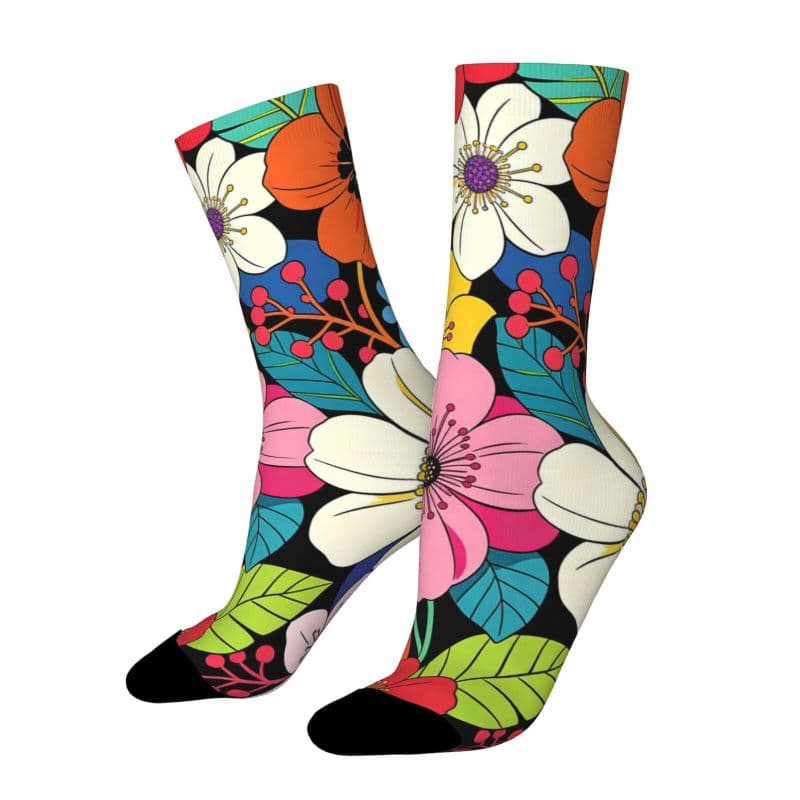 TEMU A Pair Of Unisex Outdoor Socks | Colorful Floral Pattern, Vibrant And , Machine Washable, Suitable For Outdoor Sports Enthusiasts, Comfortable And Breathable, Fashionable For Daily Wear