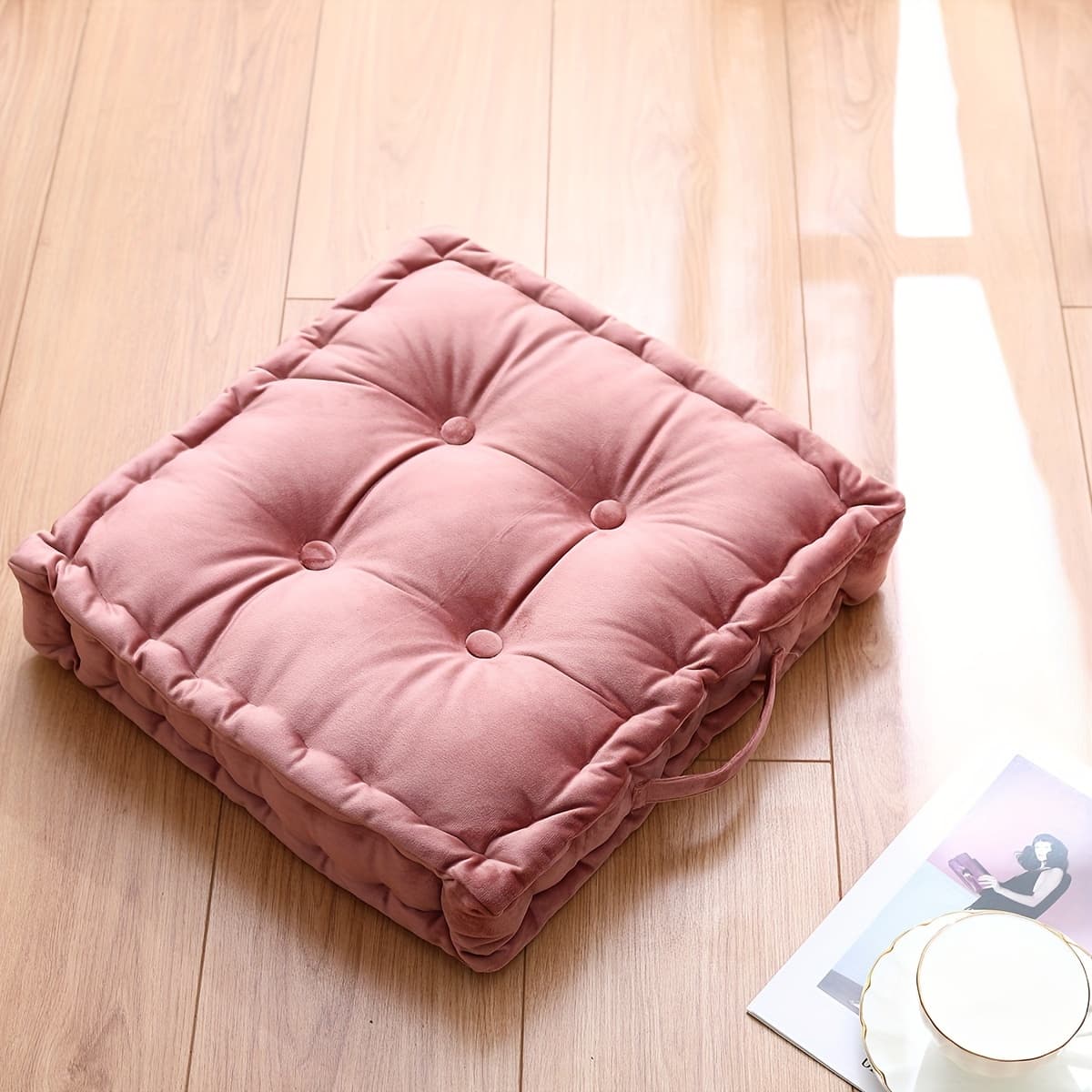 TEMU 1pc Square Flannel Futon Mat Thickened For All , Chair And Stool Mat, Cushion, Bun Seat Mat, Futon Meditation Mat, Decorative Ornament, Bay Window Pillow