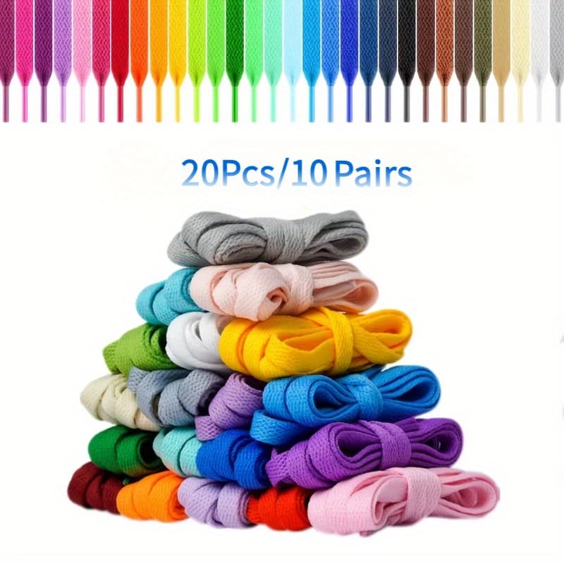 TEMU 20pcs/10 Pairs Colorful Shoelaces Flat Shoelaces Multi-pack For Sneakers Skate Shoes Sports Shoes Boot Laces, Without Battery