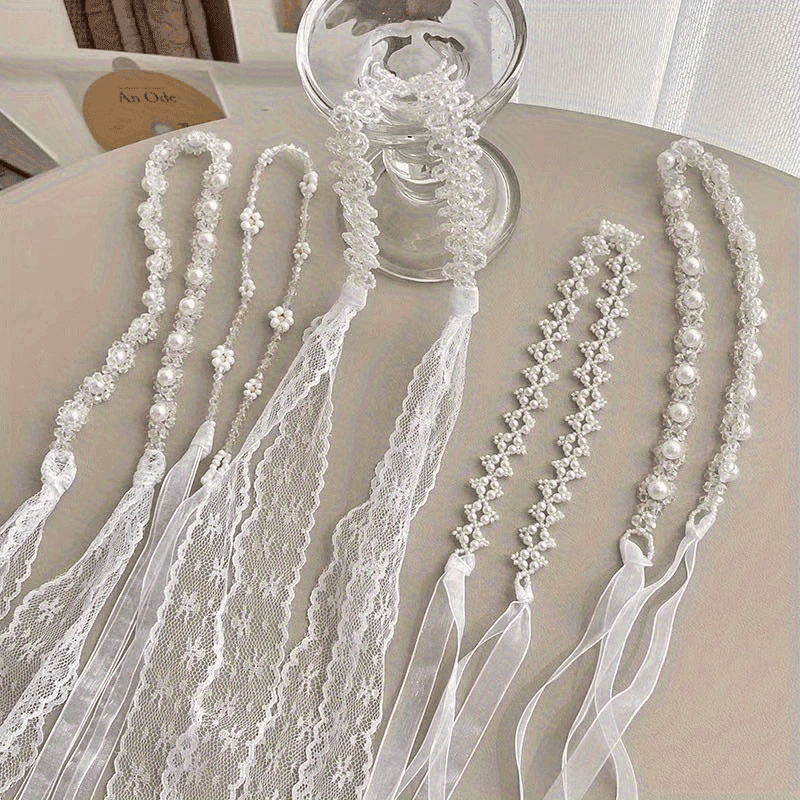 TEMU 5pcs Pack Vintage Lace & Headbands - Soft Mesh Ribbon Hair Suitable For Weddings, Parties, For Christmas, Valentine's Day, Eid - Elegant Hair Bands For & Casual Attire