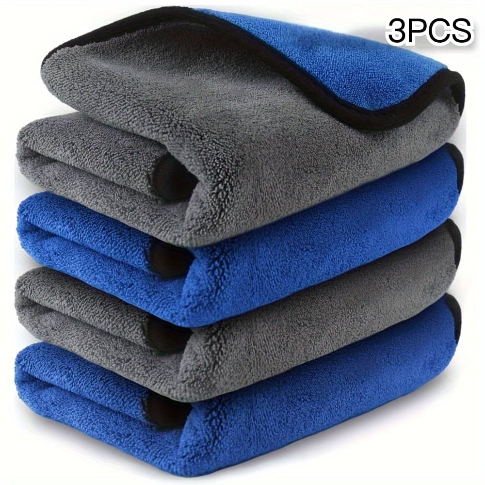 TEMU 2/3pcs Microfiber Car Towels - Super Absorbent, Ultra-thick, Non- Polishing, Washing And Drying Cloth 400gsm