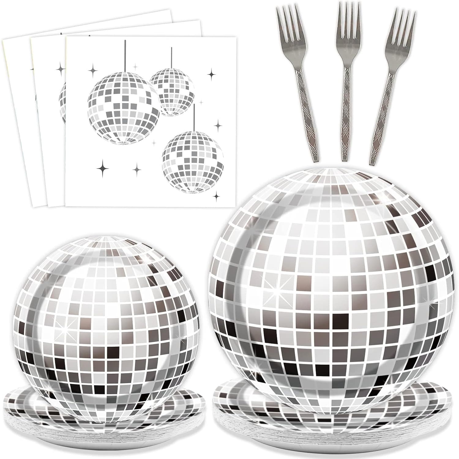 TEMU 96pcs Disco Party Plates Disco Ball Theme Party Decorations Silver Cake Paper Plates And Napkins Hip Hop Disposable Dessert Tableware Set Baby Shower Birthday Supplies 24 Guests