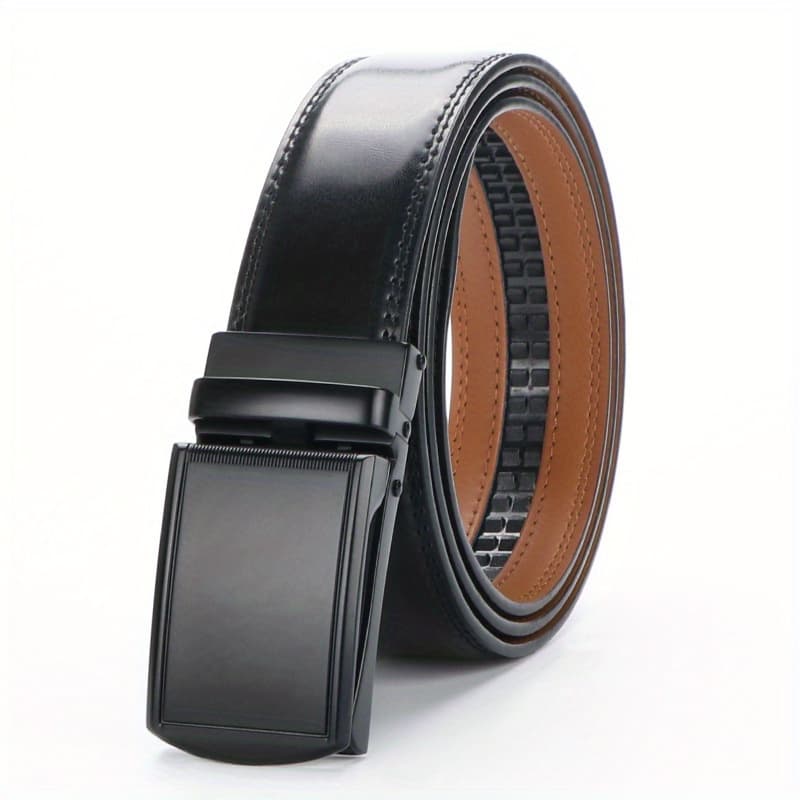 TEMU Second Layer Cowhide Ratchet Belt For Men - Adjustable Automatic , Versatile Casual , Durable Alloy , High-quality Panel, And Suitable For Any Occasion