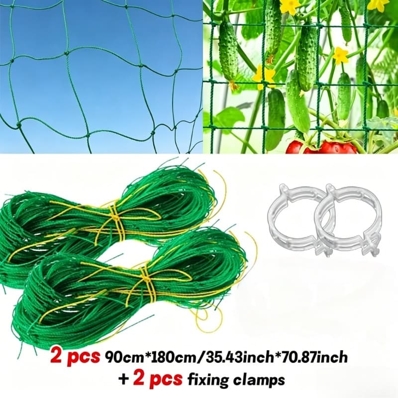 TEMU 4pcs (2 Nets And 2 Fixing Clips) Garden Covering Net, Climbing Plant Net - Heavy-duty Garden Net, Durable Support For Climbing Plants, Flowers And Vegetables, , Weather Resistant