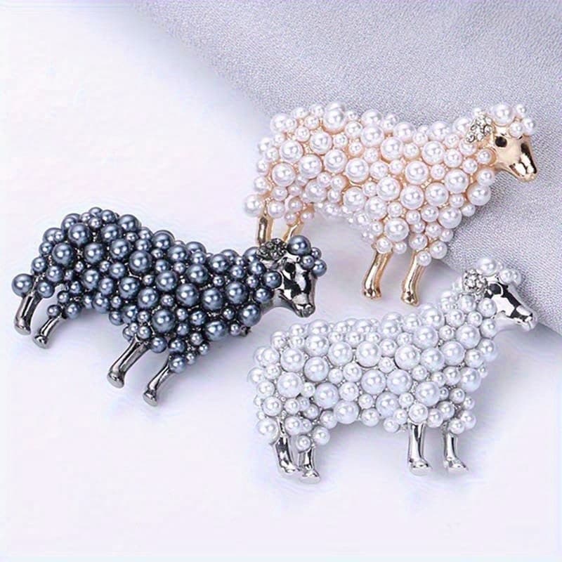 TEMU Full Pearl Sheep Brooches Unisex Lovely Cute Animal Wedding Elegant Casual Brooch Pins.suitable For Men And Women.