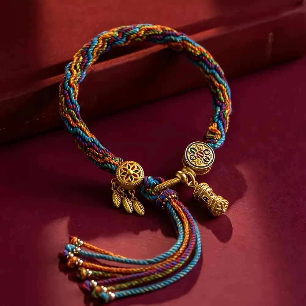 TEMU 1pc Vintage Tibetan Multicolor Bracelet With Ethnic Style Charm, Adjustable Daily Wear Accessory, Synthetic Fiber Rope, Suitable For All , Adjustable Bracelet|vivid Bracelet|durable Bracelet