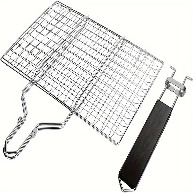TEMU 1pc Of Stainless Steel Foldable Barbecue Mesh, And Detachable, Portable Grilling Net For Fish And Vegetable Rack, Thickened Outdoor Barbecue Accessory