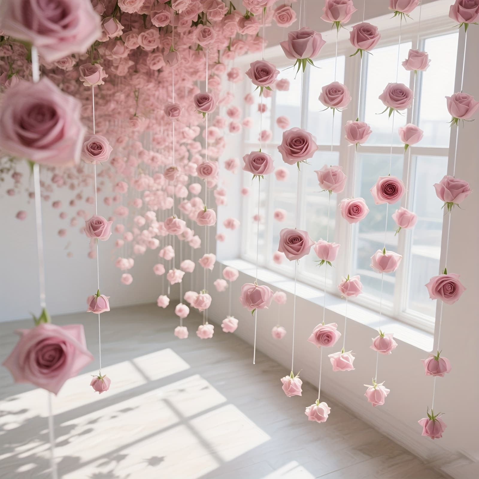 TEMU 21pcs Waterfall Set, Including 20 Artificial Roses And 1 Roll Of Transparent Rope, Suitable For Wedding Party Decoration, Valentine's Day, Bridal Shower, Birthday Supplies, And Room Decoration