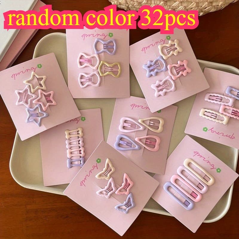 TEMU 32pcs Random Color Cute Cherry Series Hair Accessories: Star, Panda, Small , And Heart-shaped Designs, Hair Clips Suitable For Daily Wear
