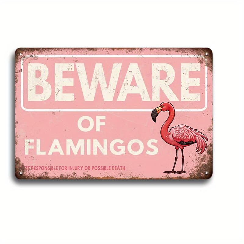 TEMU 2d Flat, 2d Flat Flamingo Wooden Sign, Outdoor Pink , Caution Flamingo Warning Wall Art Gift For Women - 8x5.85 Inches, Home Kitchen Bar Patio Garage Party Decoration, 2d Flat