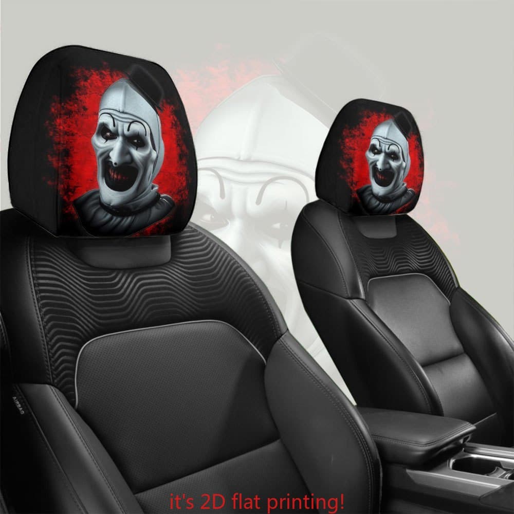 TEMU 2pcs Horrible Hat Clown Printed Car Headrest Cover | No Filling 4 Universal Washable Neck Fatigue Relief | Long Self-driving Auto Interior Seat Protection