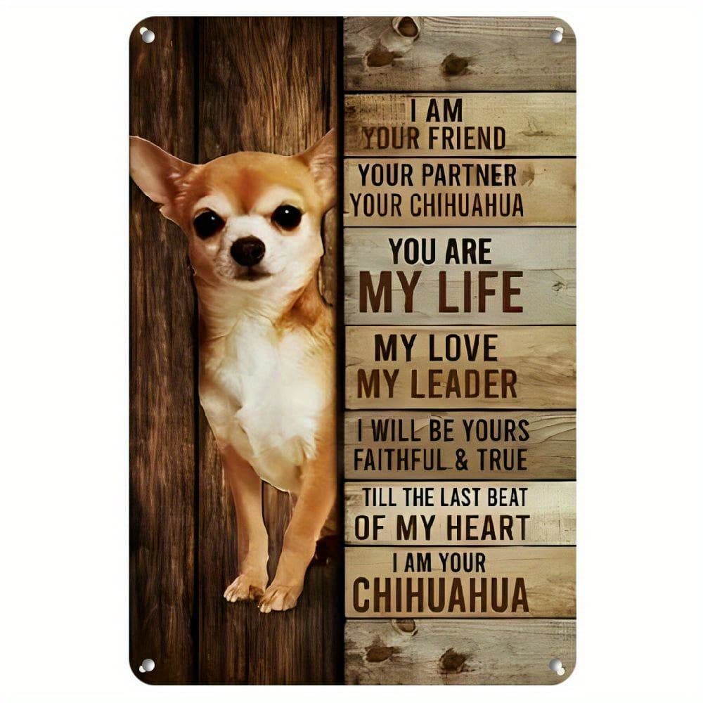 TEMU 1pc Vintage Chihuahua Metal Wall Sign - "i Am Your Friend" Decorative Plaque For Home, Pet Lovers, Indoor/outdoor Use, No Power Needed, Aluminum With Rustic Wooden Texture Design, Dog Decor