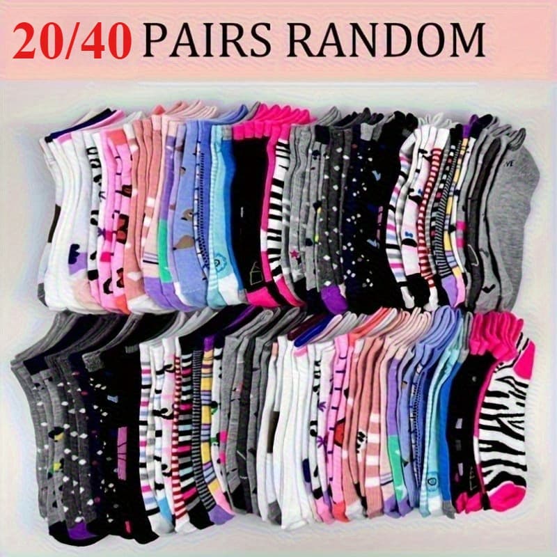 TEMU 20/40 Pairs Women's Plain Socks, Loose, Mixed Colors, Patterns, Stripes, Dots, Bows, Low Cut Invisible Socks, Soft, Breathable, Elastic, Casual Daily Ankle Socks Set, Gift Set
