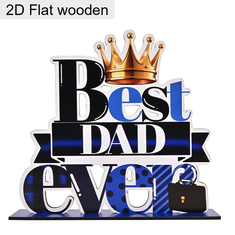 TEMU 2d Flat, 1pc Best Dad Ever Wooden Decorative Plaque, Crown And Briefcase Design, Father's Day Gift Table Decor, Blue Black Polka Decor, Thoughtful Father's Day/birthday/christmas Present