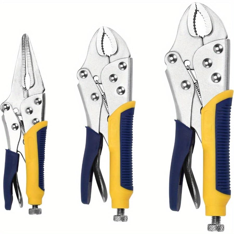 TEMU Set Of 3 Offset Jaw Locking Pliers: 10-inch Curved Jaw, 7-inch Curved Jaw, And 6.5-inch Straight Jaw
