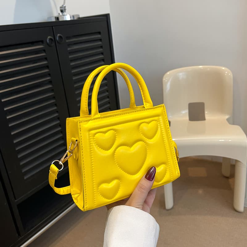 TEMU 1pc Women's Fashion Solid Color Textured Handbag Spring Casual Love Pattern Shoulder Crossbody Bag Valentine's Day Gift