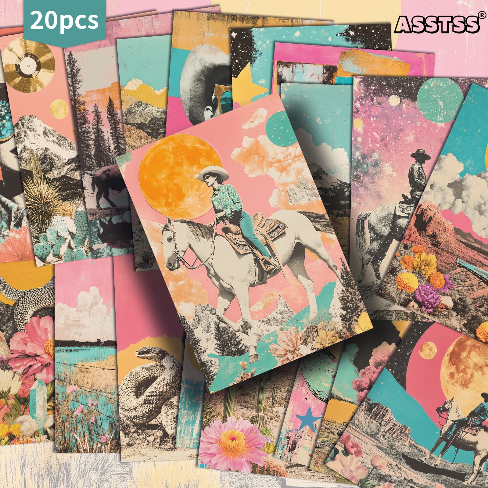 TEMU 20-pack Asstss Retro Western Cowboy & Cowgirl Pinup Cards - Vintage Junk Journal Paper With Classic 4x6 Collectible Gift Cards Suitable For Scrapbooking, Crafting, Western-themed Decorations