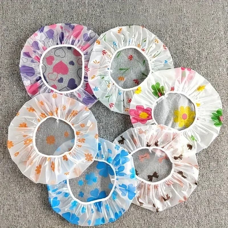 TEMU 4pcs Shower Caps - Reusable, Adjustable With Elastic Band For Comfortable And - Bath Additions Random Colors