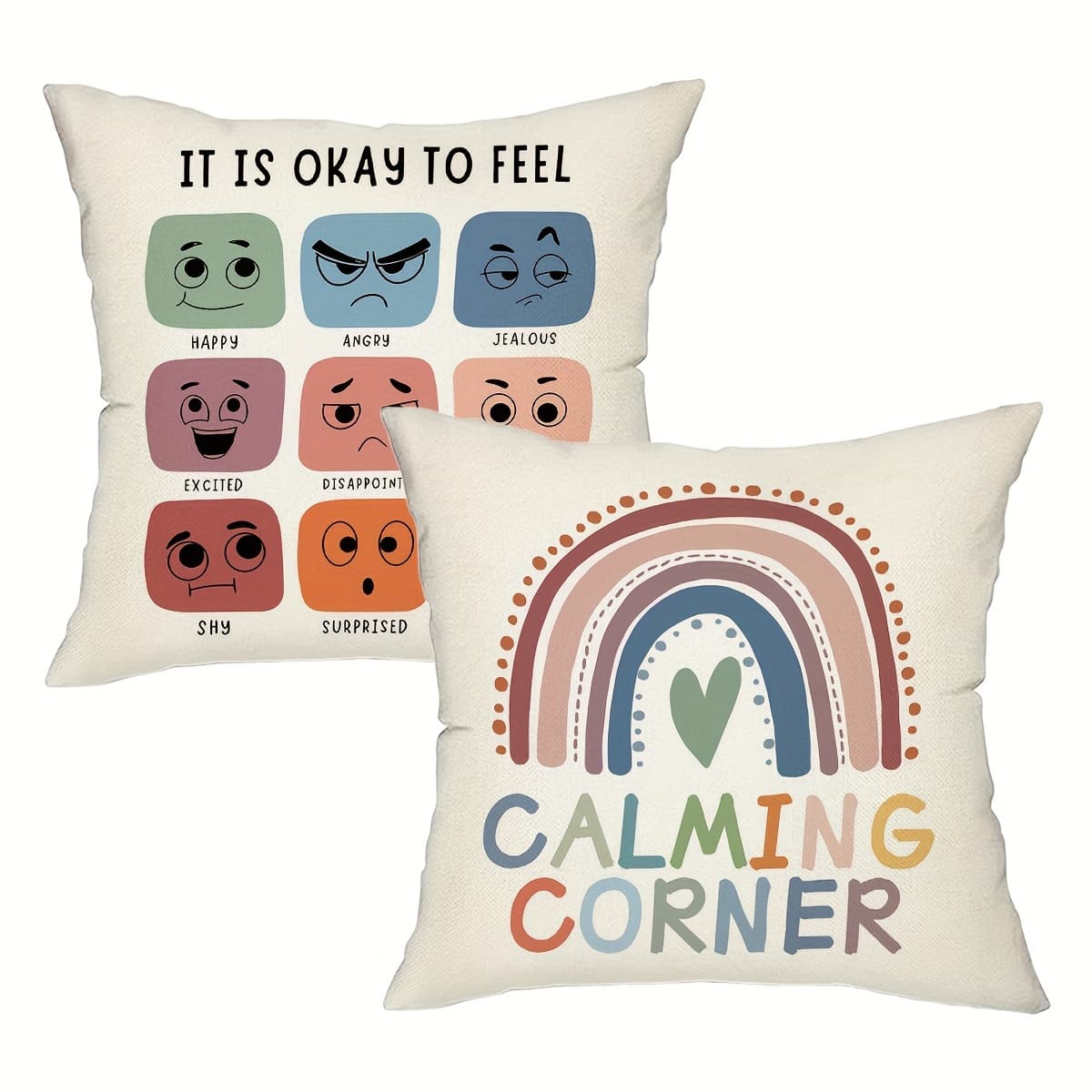 TEMU 2-pack, Mental Health Bohemian Style Pillowcase, 18inch*18inch Set, Educational Emotional Psychology Relaxation Office School Counseling Office Decorative Pillowcase, Pillow Core Not Included