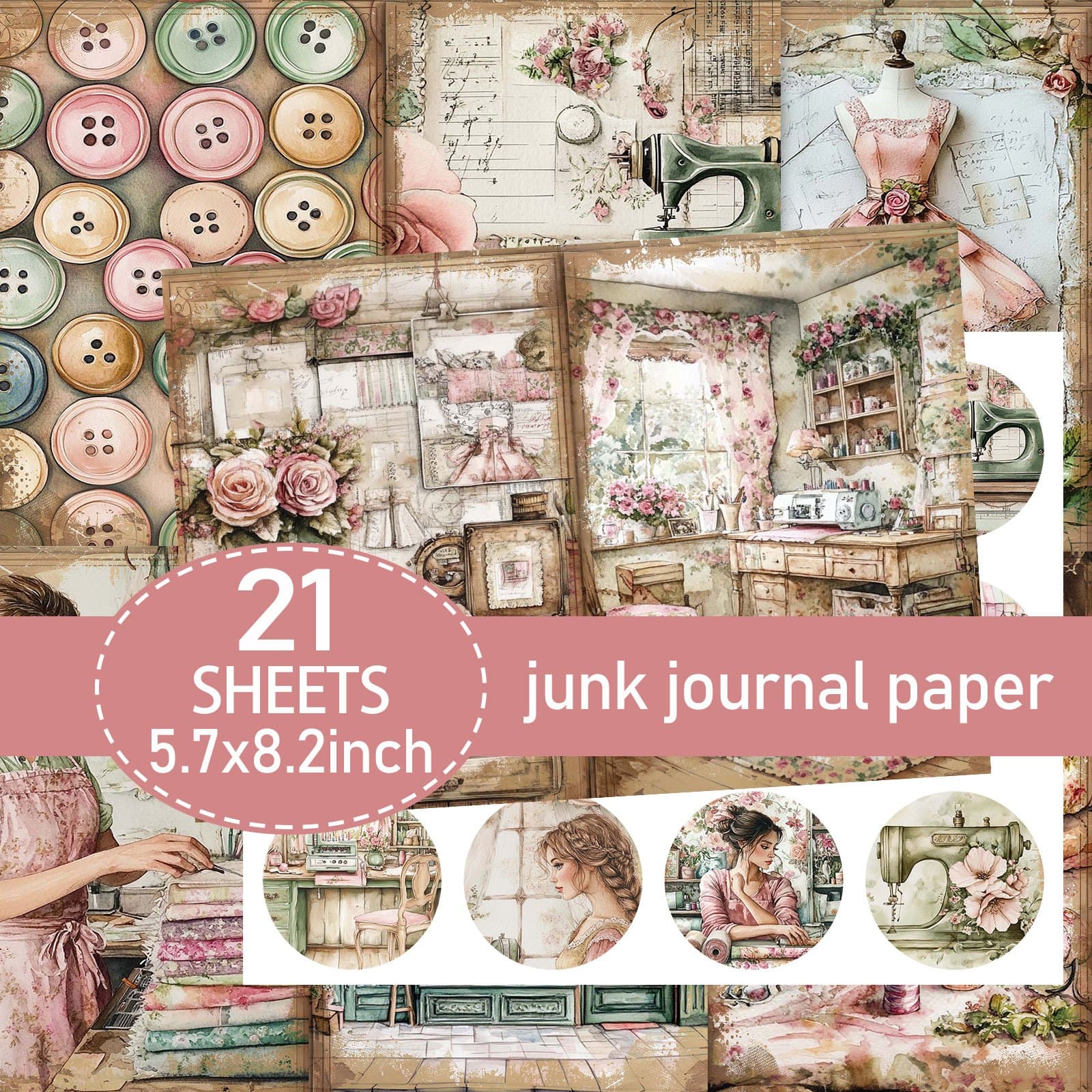 TEMU 21 Sheets (paper + Stickers) A5, Style, Paper Set, Circus Diary Paper, Handmade Diary And Decorative Paper, Handmade Diary Materials, Diary Cover, Gift Wrapping Paper