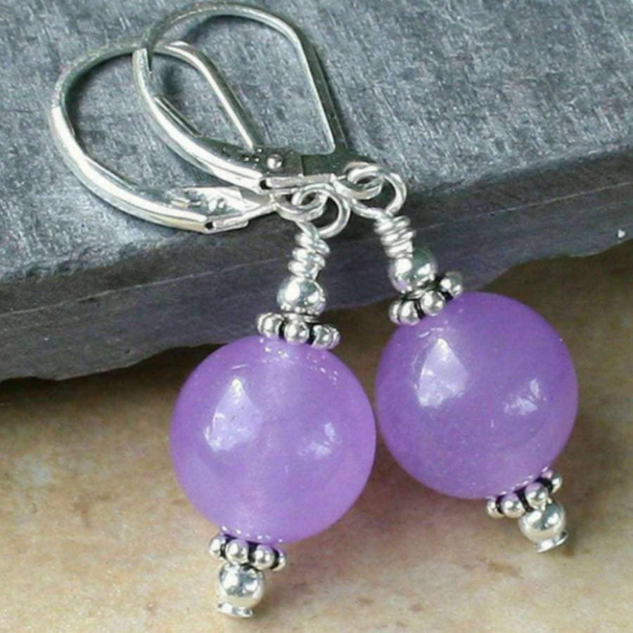 TEMU Handmade Natural Stone 12mm Natural Amethyst Bead Earrings In Bohemian Style With Natural Stone Hooks