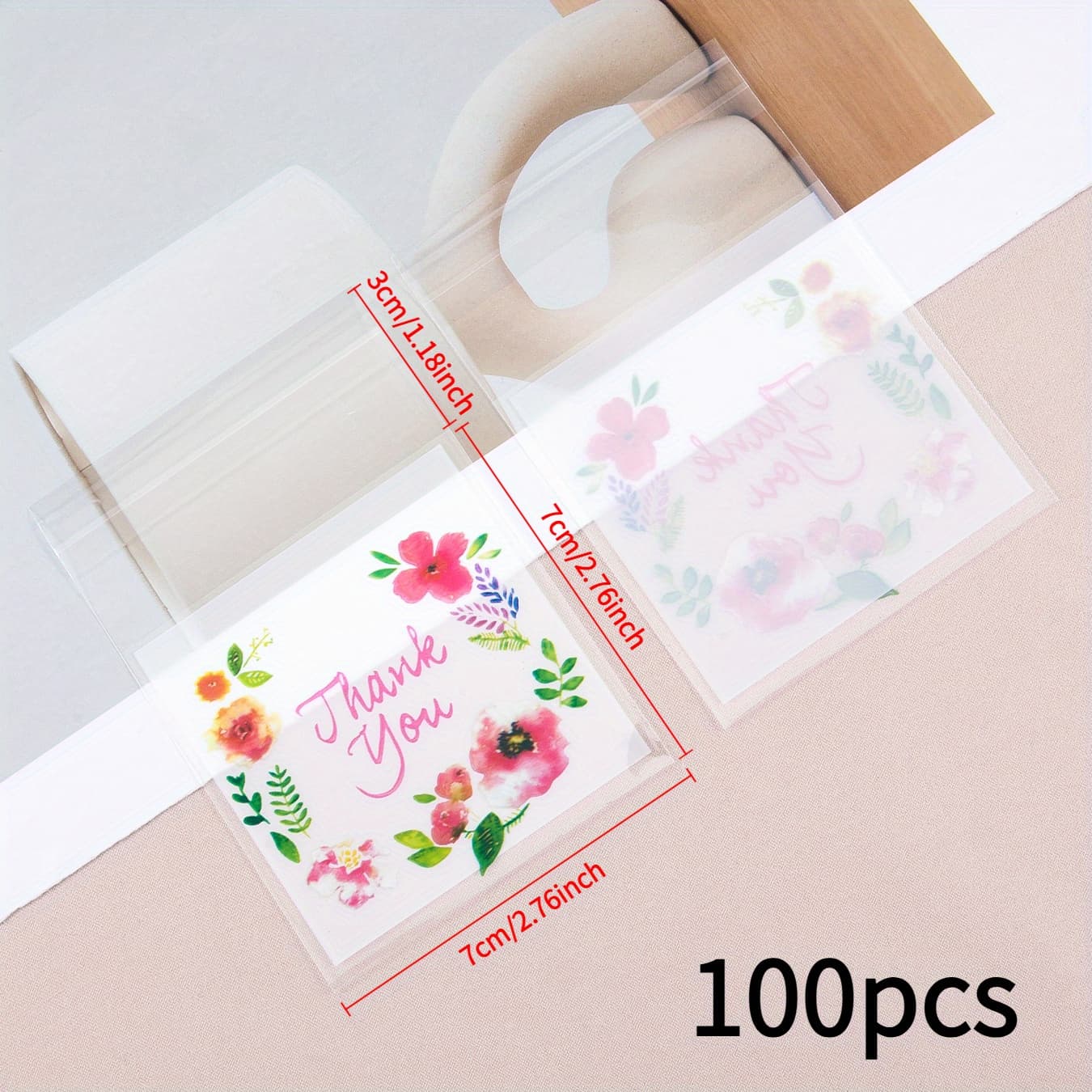 TEMU 100pcs Small Packaging Bags Transparent Opp Self-adhesive Bags Thank You Theme Printing Plastic Bags For Jewelry Packaging Display