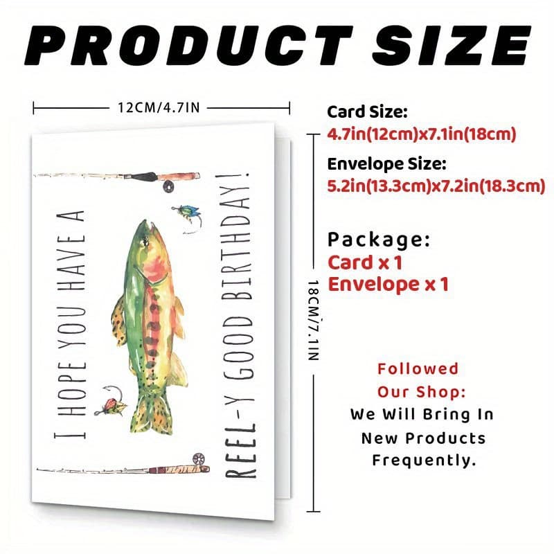 TEMU 1pc "reel-y Good Birthday" Fishing-themed Greeting Card With Red Envelope - Ideal For Dad, Grandpa, Husband & Any Fishing Enthusiast - Vibrant , Perfect For Party