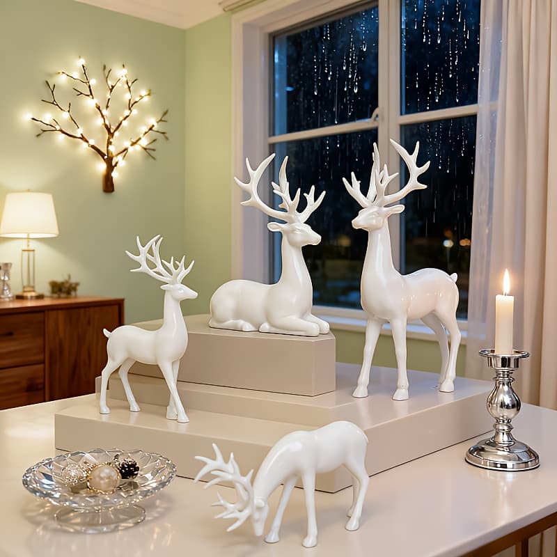 TEMU 4pcs Set Set Home Decoration Christmas Reindeer Ornament Decoration Collectible Figurine Deer Statue Suitable For Dining Table Centerpiece Desktop Decoration